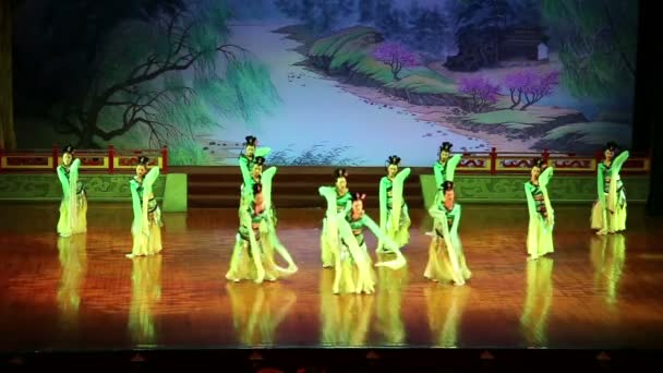 Dancers of the Xian Dance Troupe perform the famous Tang Dynasty show at the Xian Theatre,China  — стоковое видео