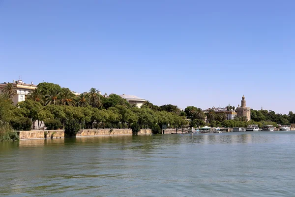 Torre del Oro of gouden toren over Guadalquivir rivier, Sevilla, Andalusië, Spanje — Stockfoto