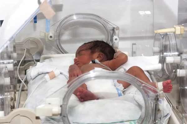 Newborn baby inside incubator — Stock Photo, Image