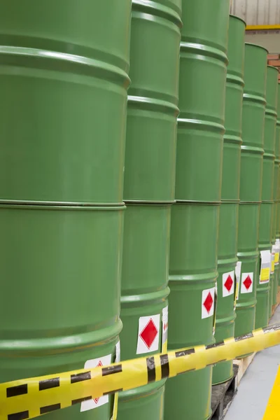 Green metal barrels — Stock Photo, Image