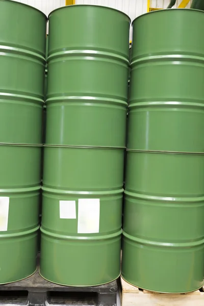 Green metal barrels — Stock Photo, Image