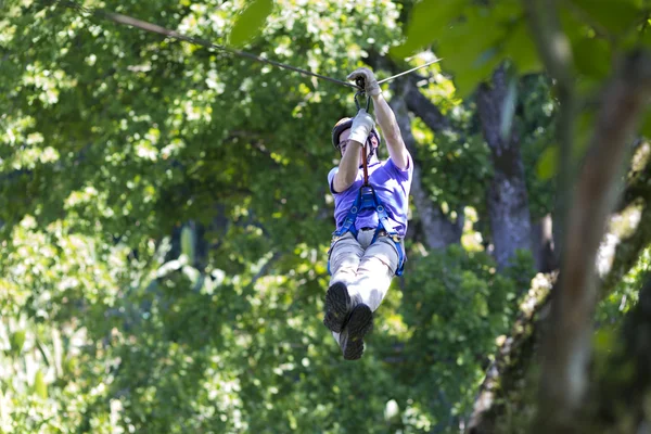 Happy Man Enjoying Zip Adventure — Stock Photo, Image