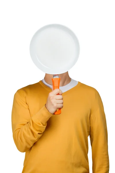 Человек с пустой сковородкой — стоковое фото