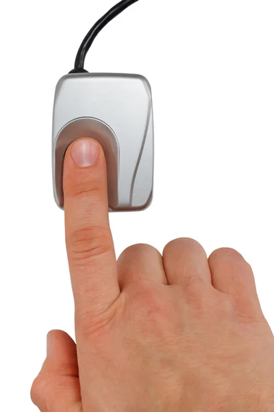 Dedo do homem num dispositivo biométrico — Fotografia de Stock