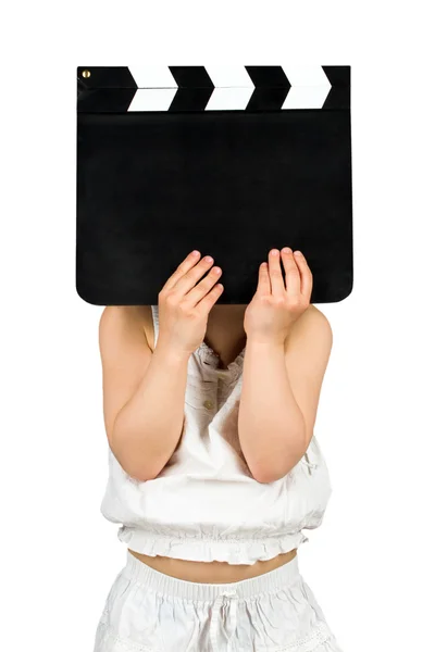 Kid holding clapper board — Stock Photo, Image