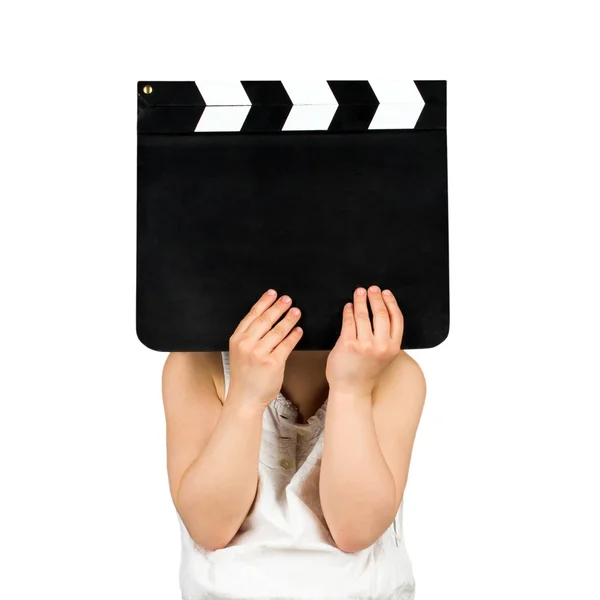 Kid holding clapper board — Stock Photo, Image