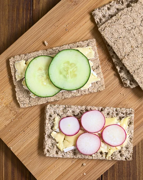 Pan integral de centeno con queso, pepino y rábano —  Fotos de Stock