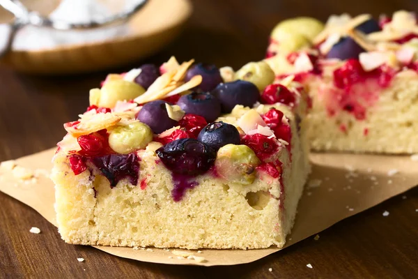 Kuchen mit Stachelbeere, Blaubeere und roter Johannisbeere — Stockfoto