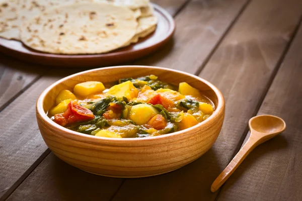 Tök Mangold burgonya paradicsom Curry étel — Stock Fotó