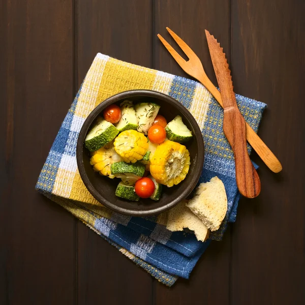 Baked Vegetables (Zucchini, Corn, Tomato) — Stock Photo, Image