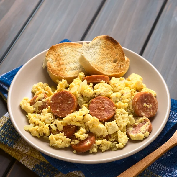 Scrambled Egg with Chorizo and Onion — Stock Photo, Image