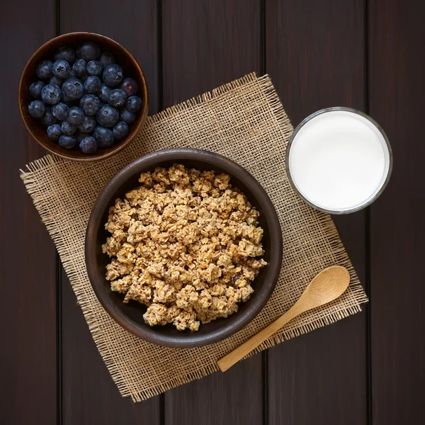 Desayuno Cereal con Arándanos y Leche — Foto de Stock