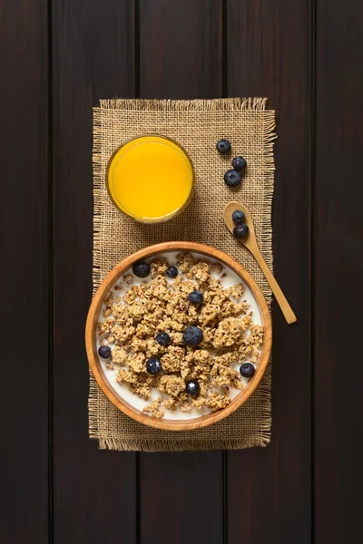 Breakfast Cereal with Blueberries and Milk — Stock Photo, Image