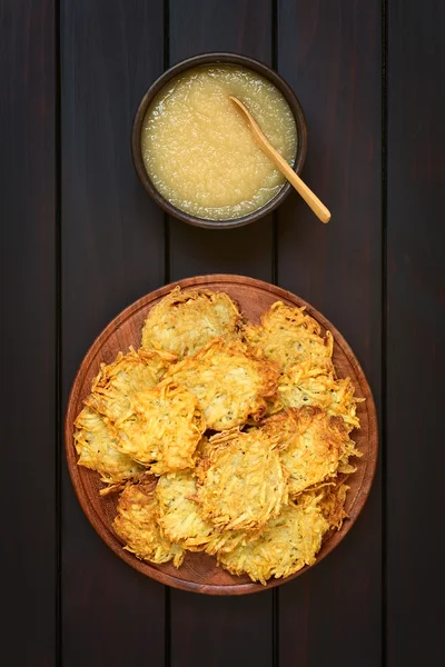 Potato Pancakes or Fritters with Apple Sauce 로열티 프리 스톡 사진