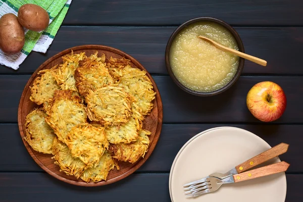 Potato Pancakes or Fritters with Apple Sauce 스톡 사진