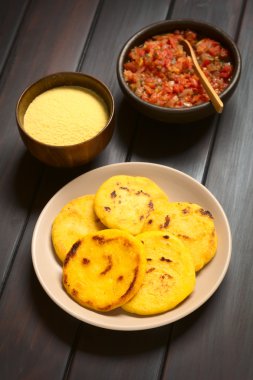 Arepa Corn Meal Patties with Hogao Sauce