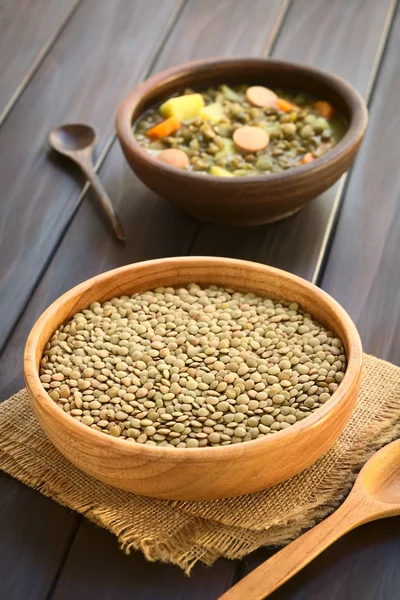 Raw Lentils in Wooden Bowl — Stock fotografie