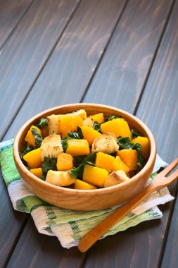Pumpkin and Chard Salad with Croutons