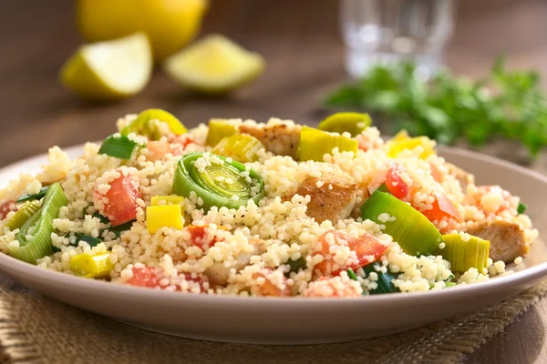 Couscous Dish with Chicken Leek Tomato — Stok fotoğraf