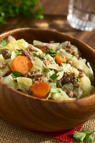 Savoy Cabbage Carrot Potato Mincemeat Stew in Bowl — Φωτογραφία Αρχείου