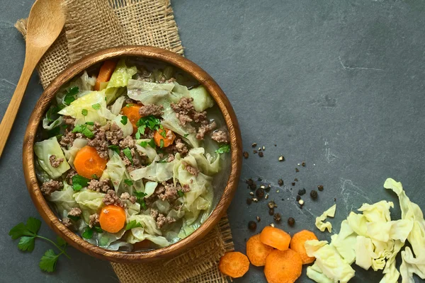 Savoy Cabbage Carrot Potato Mincemeat Stew in Bowl — Φωτογραφία Αρχείου