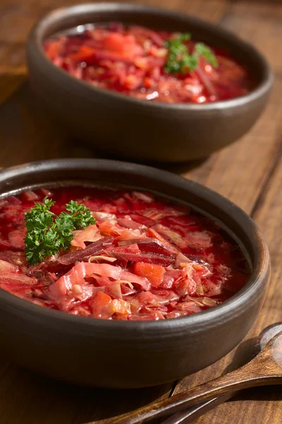 Vegetarian Borscht Soup in Bowl — Stock Photo, Image