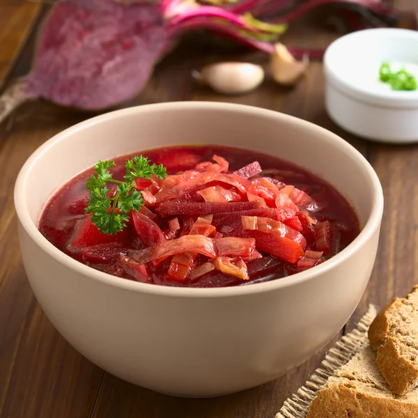 Vegetarian Borscht Soup in Bowl — Stockfoto