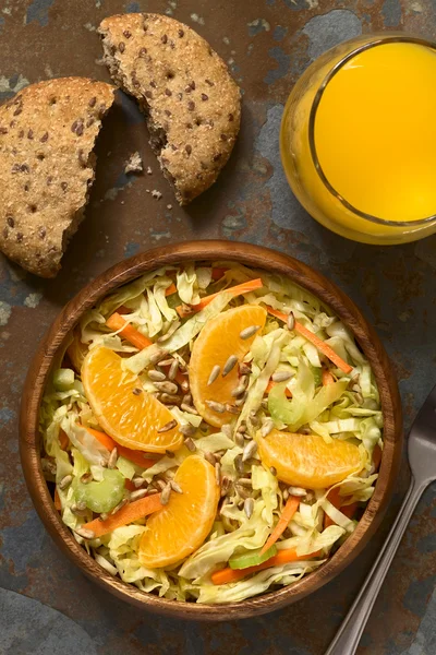 Savoye kool wortel selderij oranje salade met zonnebloempitten Stockfoto