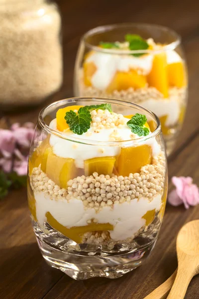 Quinoa-Joghurt und Pfirsich-Parfait — Stockfoto