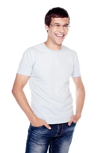 Laughing guy with hands in pockets — Stock Photo, Image