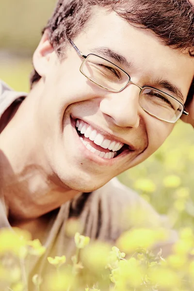 Laughing face closeup outdoors — Stock Photo, Image