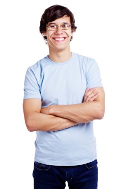 çapraz kolları olan gözlüklü adam