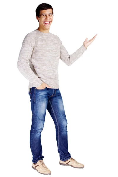 Guy showing hand aside — Stock Photo, Image