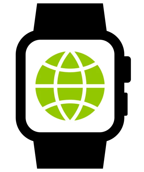 Relógio mundial no ícone smartwatch — Vetor de Stock