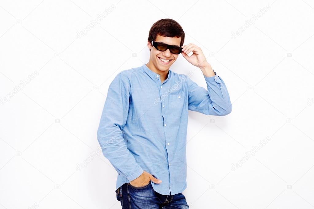 Guy with 3D TV glasses