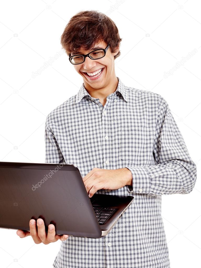 Guy laughing with laptop