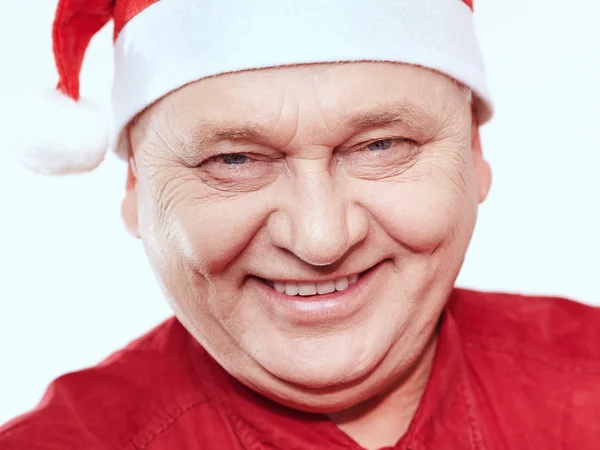 Senior in Santa Claus hat — Stock Photo, Image