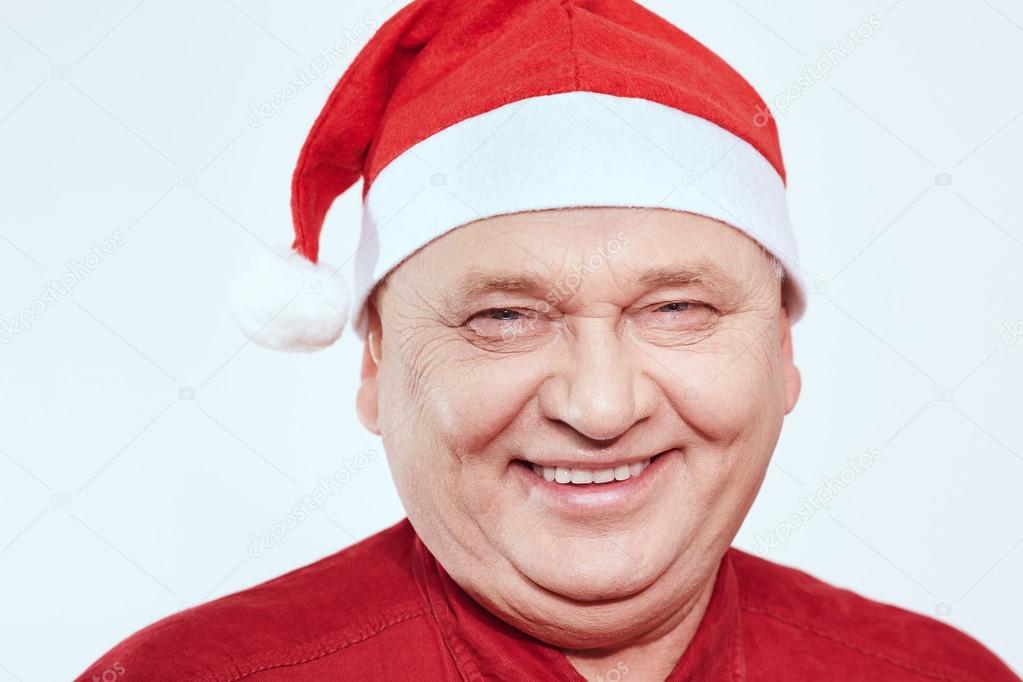 Senior in Santa Claus hat