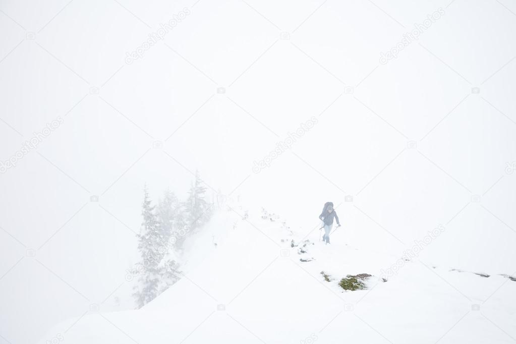 Extreme winter hiking in Alps