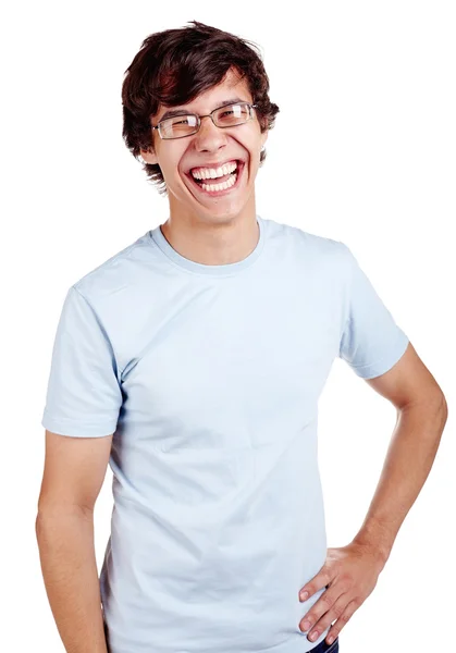 Laughing man met hand op heup — Stockfoto