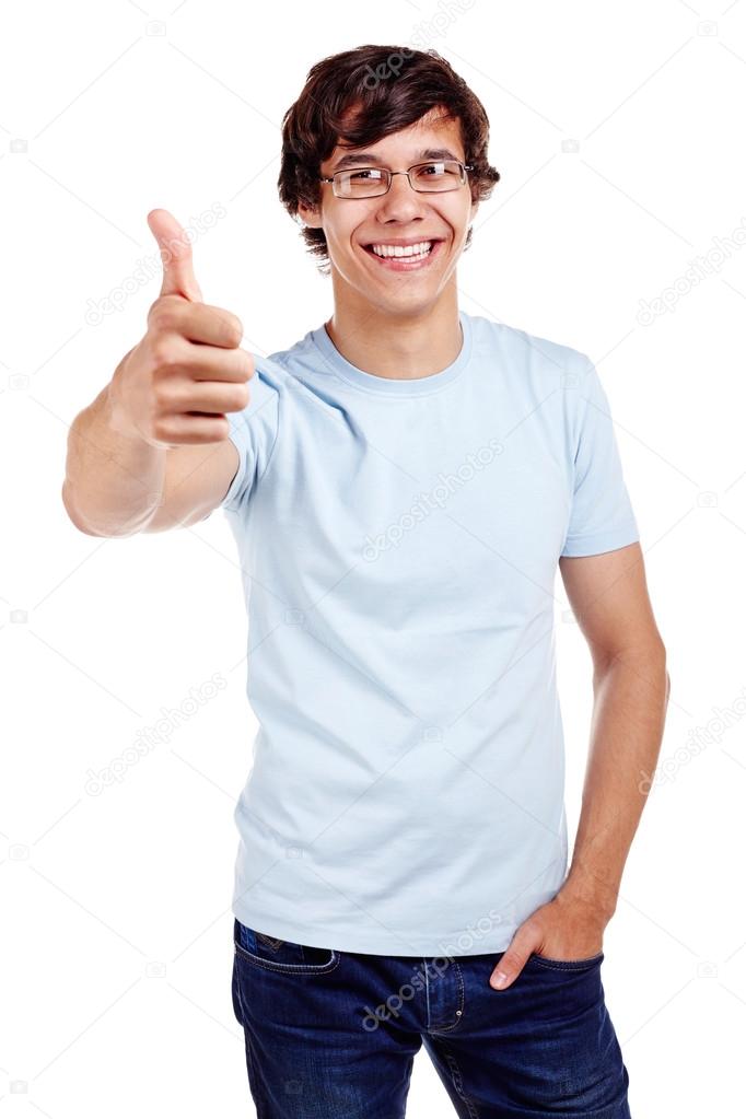 Guy showing thumb up sign