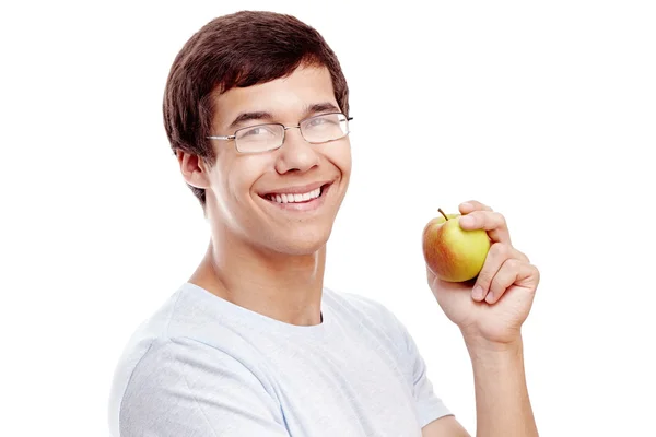 Guy with apple headshot — Stock Photo, Image