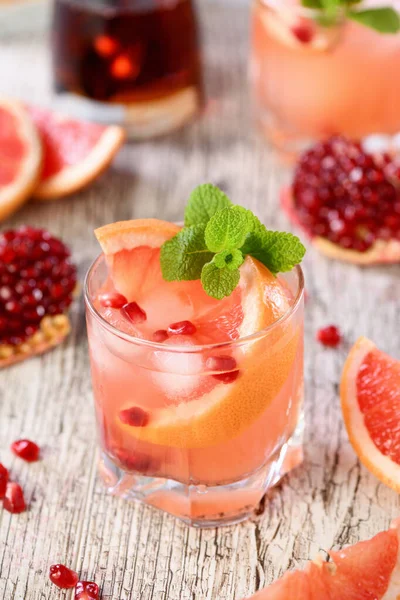 Tequila Cocktail Pomegranate Grapefruit Juice Tinted Aroma Fresh Sprig Mint — Stock Photo, Image