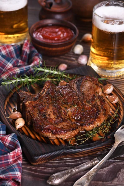 Chuleta Cerdo Asada Filete Hueso —  Fotos de Stock