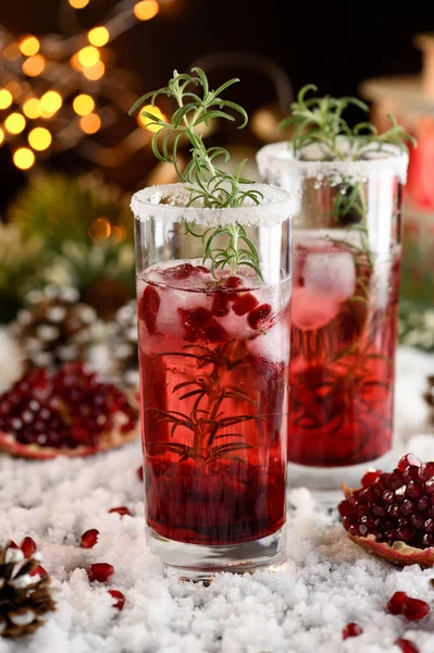 Glass Pomegranate Margarita Candied Cranberries Rosemary Perfect Cocktail Christmas Party — Stock Photo, Image