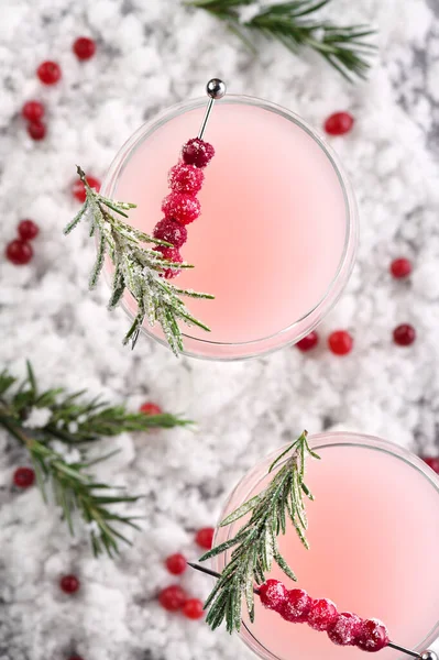 Cálice Com Cranberry Margarita Com Cranberries Cristalizadas Alecrim Coquetel Perfeito — Fotografia de Stock
