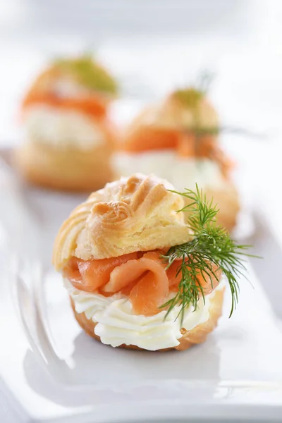 Profiteroles Stuffed Cream Cheese Salmon — Stock Photo, Image