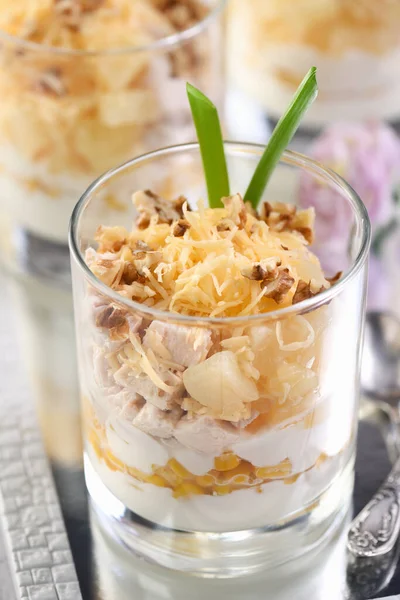 Chicken Salad Pineapple Corn Seasoned Greek Yogurt Crushed Nuts Grated — Stock Photo, Image
