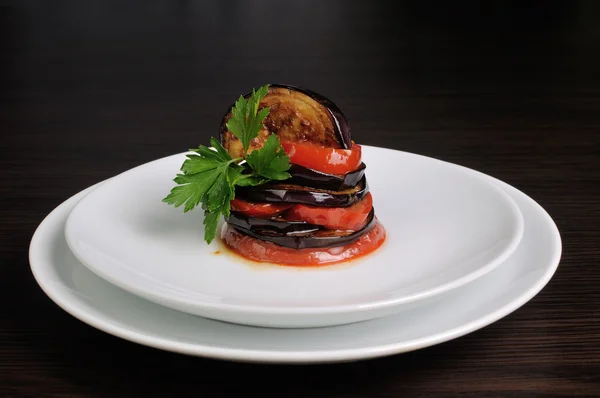 Appetizer eggplant with tomatoes — Stock Photo, Image