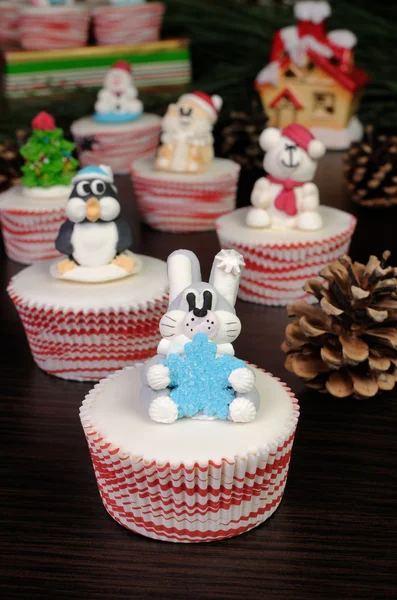 Sugar Christmas figurine hare on muffin — Stock Photo, Image